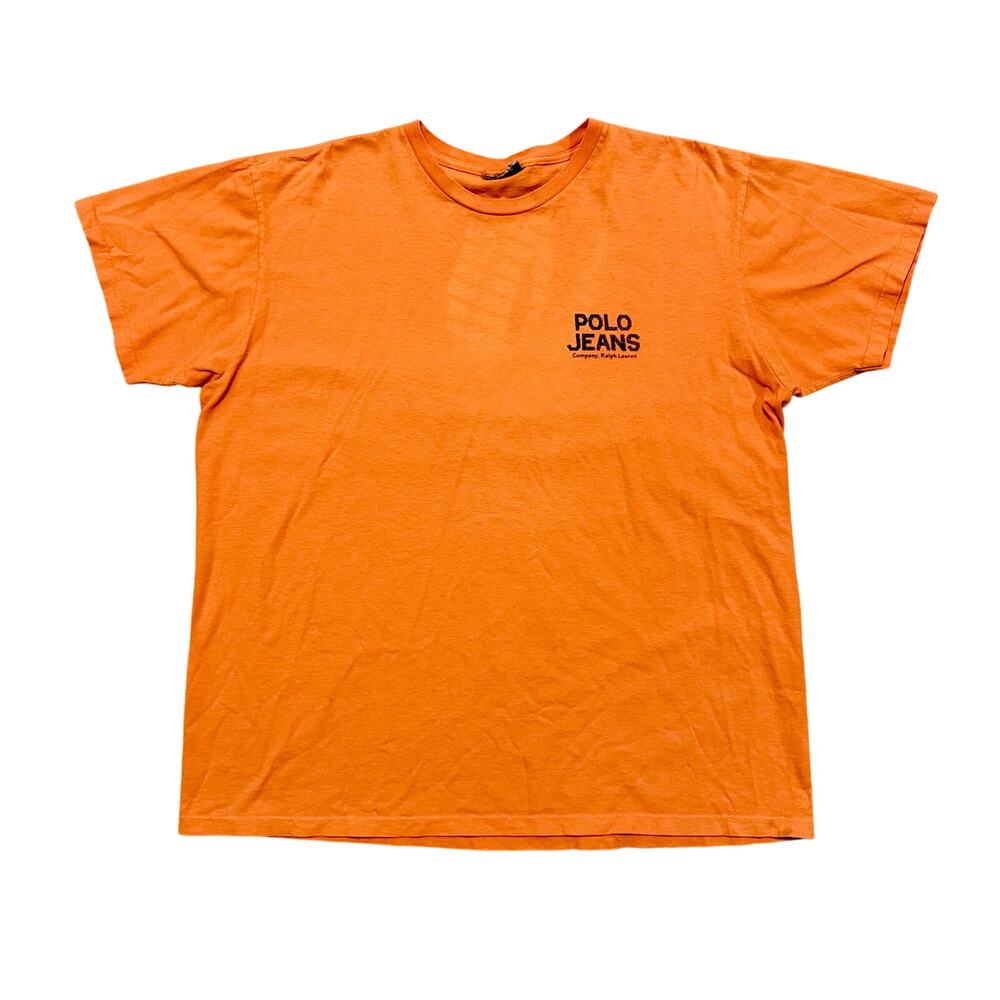 Ralph Lauren Polo Jeans Mens Vtg T-Shirt XL Orange Tropical Beach‎ Graphic Print - Picture 2 of 7